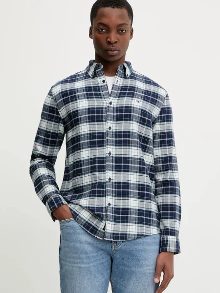Košulja Tommy Jeans tamno regular s button-down ovratnikom plava