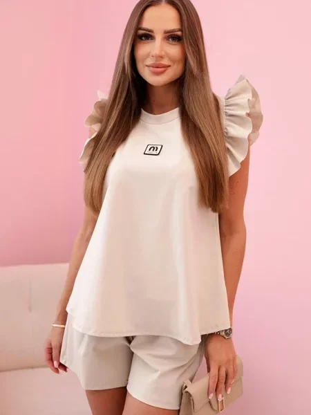 Bluzka Kesi Włoski z krótkim rękawem beżowa