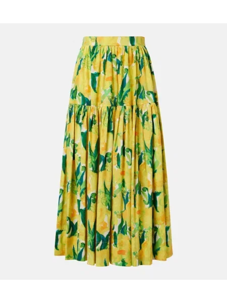 Fustă midi La Doublej cu imagine până la genunchi din poplin galben