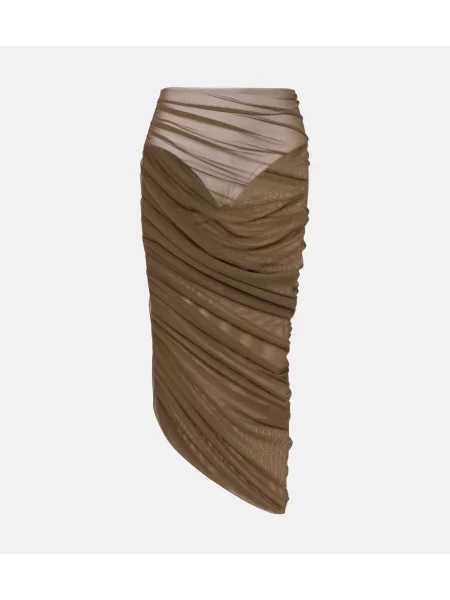 Fustă midi Norma Kamali până la genunchi maro