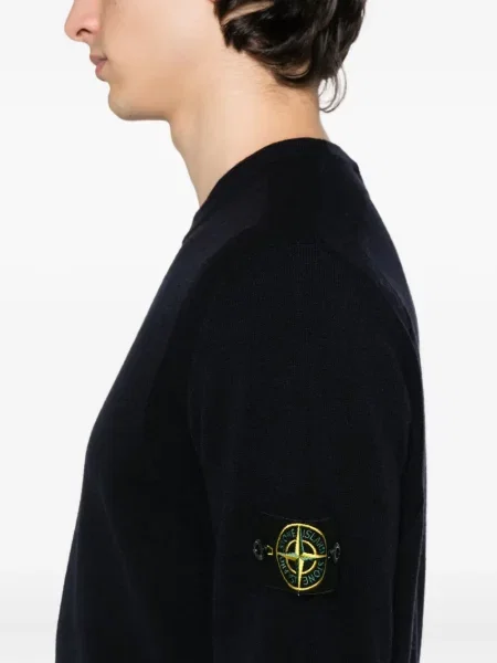 Pulover Stone Island cu decolteu rotund cu strasuri albastru