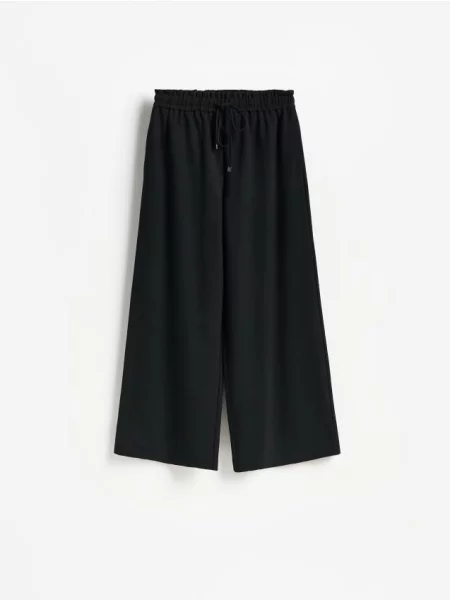 Reserved Pantaloni wide leg cu cordon negru