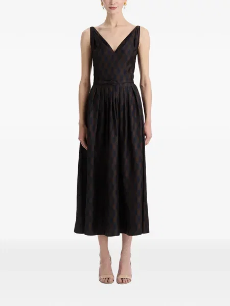 Rochie midi Oscar De La Renta de mătase cu model argyle maro