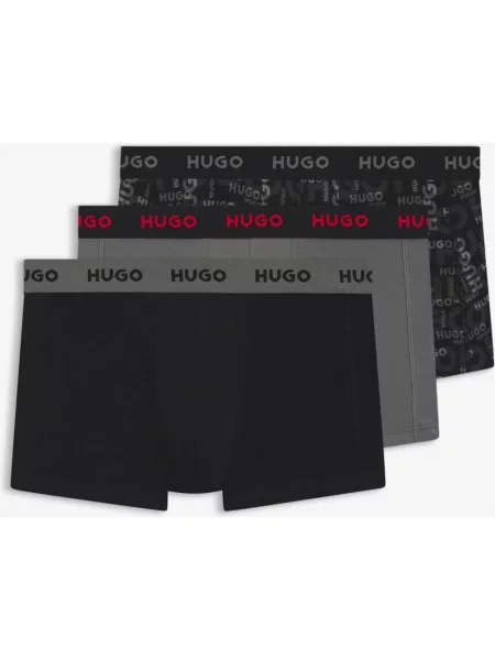 Bokserki HUGO Trunk Triplet Design szare czerwone 3 sztuki S czarne