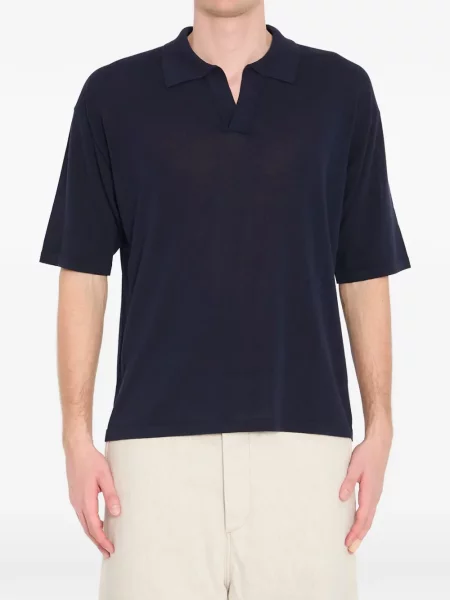 Tricou polo Roberto Collina cu nervuri albastru