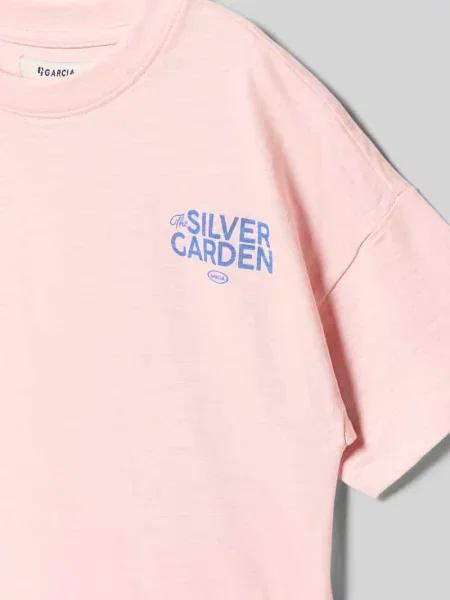 Koszulka z nadrukiem logo krój regular fit Garcia różowa
