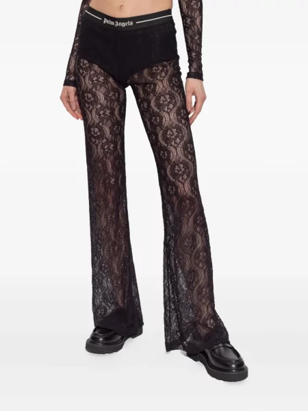Pantaloni Palm Angels cu model floral din dantelă negru