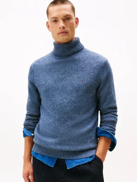 Tommy Hilfiger wełniany sweter Mężczyźni marmurkowy M niebieski