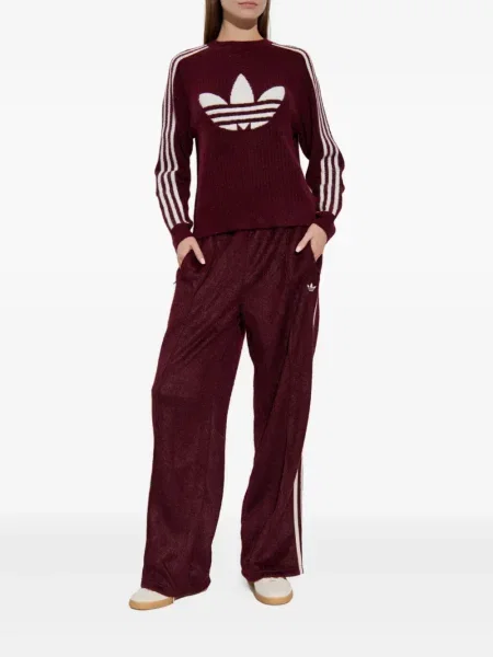 Prugasti prsluk Adidas od flisa s vezicama crvena