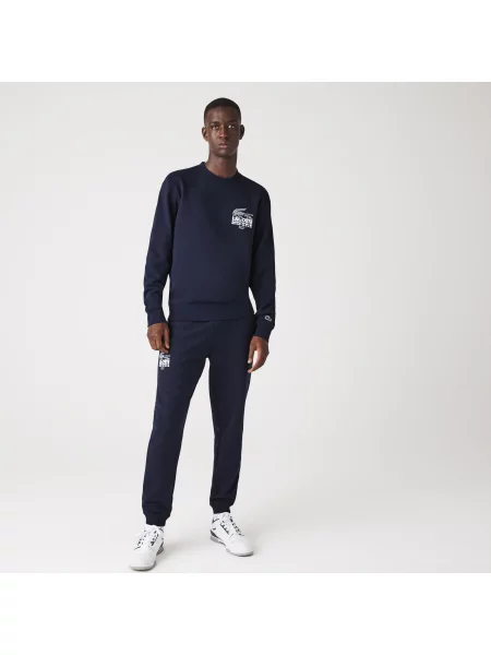 Lacoste Spodnie Dresowe Z Nadrukiem Tapered Fit granatowe