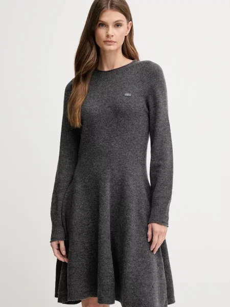 Lacoste sukienka wełniana mini rozkloszowana szary