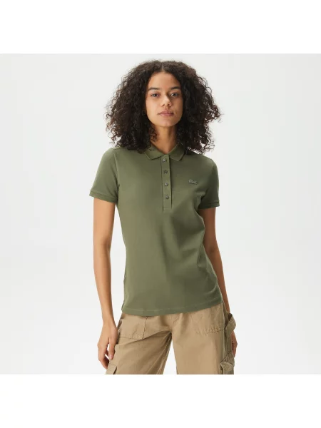 Lacoste Koszulka Polo Z Elastycznej Piki Bawełnianej Slim Fit zielony