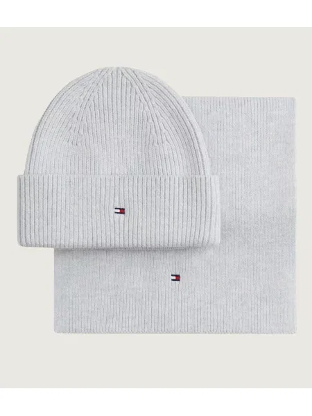 Tommy Hilfiger Șal + căciulă cu adaos de lână gri