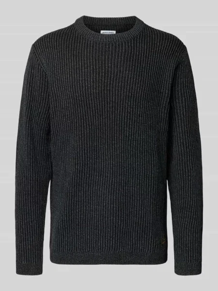 Sweter z dzianiny z prążkowanymi wykończeniami model ‘DOVER’ Jack & Jones czarny