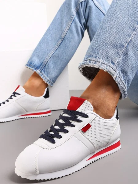 Sneakerși Roșu cu Cusături Phyrise alb