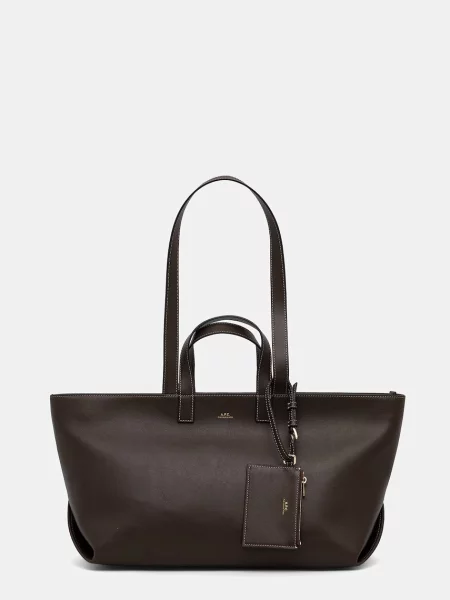 A.P.C. geantă shopper pentru femei din piele le drummer maro