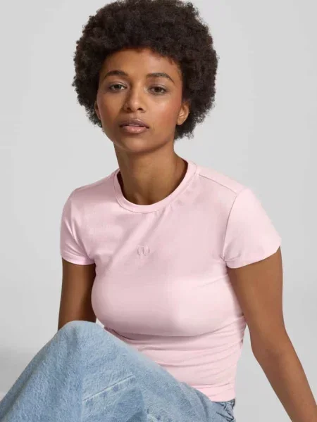 T-shirt z prążkowanym okrągłym dekoltem model ‘Franka’ Leger