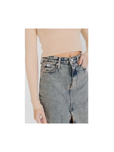 Maksi spódnica jeansowa Calvin Klein Jeans z wysoką talią niebieska