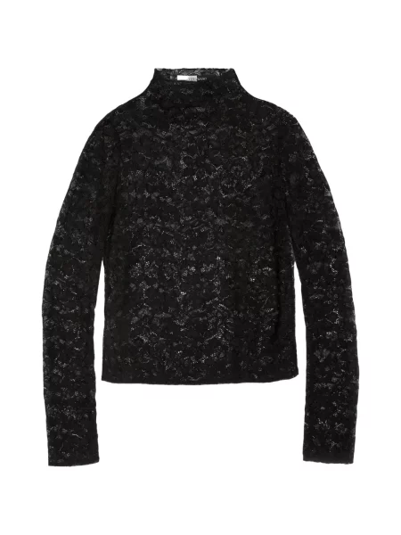 Bluză Vera Wang cu model floral din dantelă negru