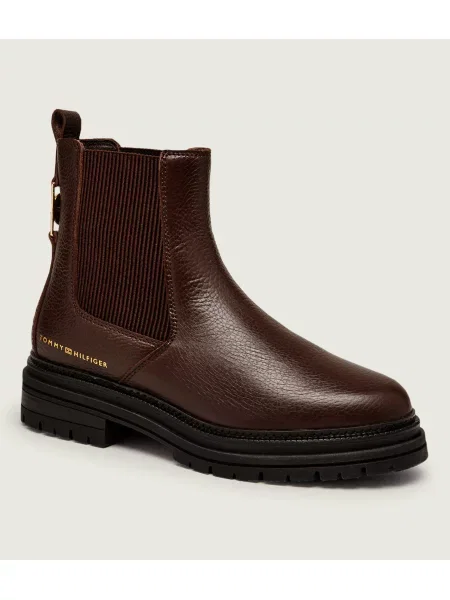 Bokacsizma Tommy Hilfiger Th Emboss Grain Leather Chelsea barna