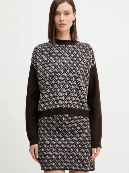 Guess sweter z domieszką wełny AUBREY z półgolfem brązowy