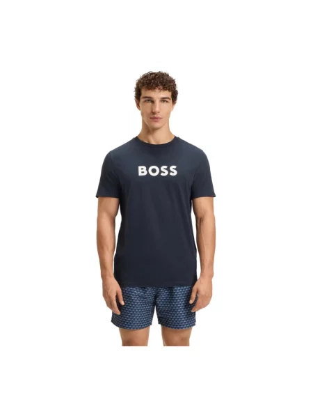 Krótka koszulka Boss niebieska