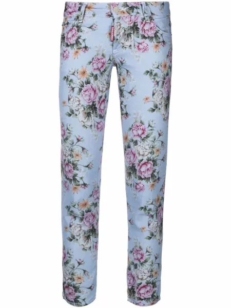 Pantaloni Dsquared2 cu model floral cu imagine albastru