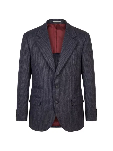 Sacou Brunello Cucinelli cu model herringbone albastru