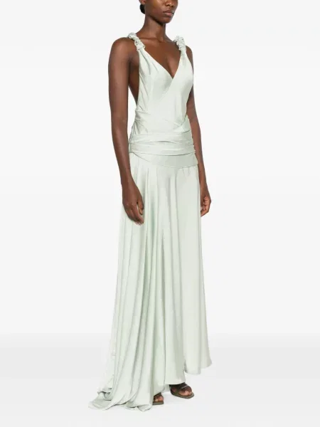 Rochie maxi Arcina Ori cu volane cu bretele verde