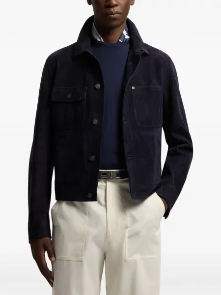 Kožená bunda Ralph Lauren Purple Label modrá