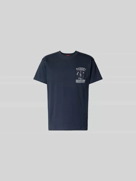 T-shirt o kroju regular fit z czystej bawełny Diesel granatowa