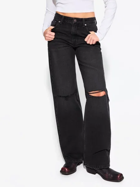 Bershka Džínsy BAS. SLIM DENIM COLOR JL' čierna