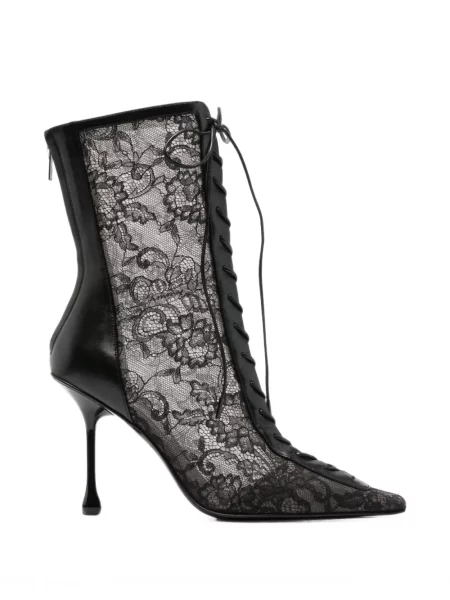 Botine Jimmy Choo cu șireturi din dantelă negru