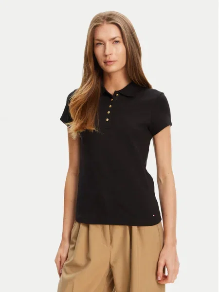 Tommy Hilfiger Polokošeľa Gold Button čierna