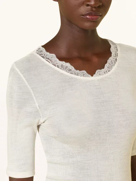 Hanro Tričko Woolen Lace S Hedvábím krémová