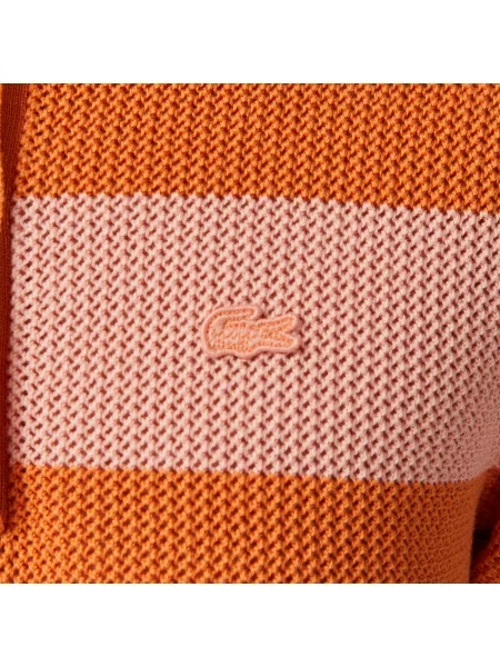Lacoste Bluzka Z Kołnierzykiem Polo Z Krótkim Rękawem W Paski Regular Fit pomarańczowa