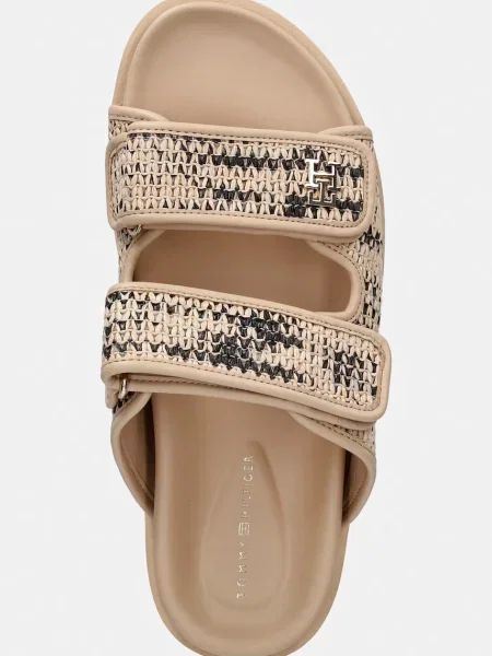 Tommy Hilfiger чехли дамски DOUBLE STRAP RAFFIA SANDAL бежово