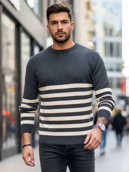 Sweter w paski ciemnoszary Dstreet