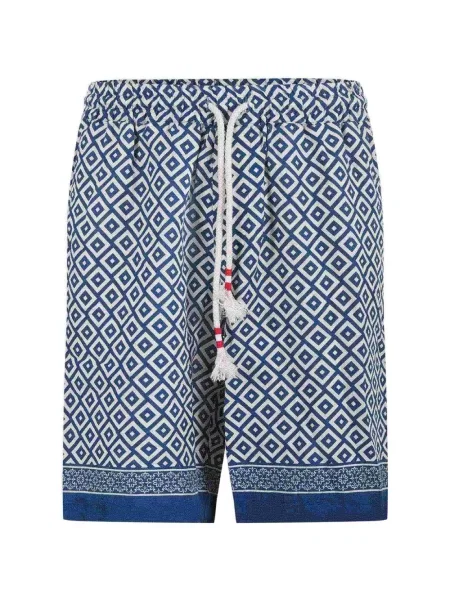 Pantaloni scurți Mc2 Saint Barth cu imagine cu imprimeu geometric cu cordon albastru