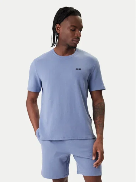 Домашна тениска BOSS Waffle T-Shirt светлосиньо