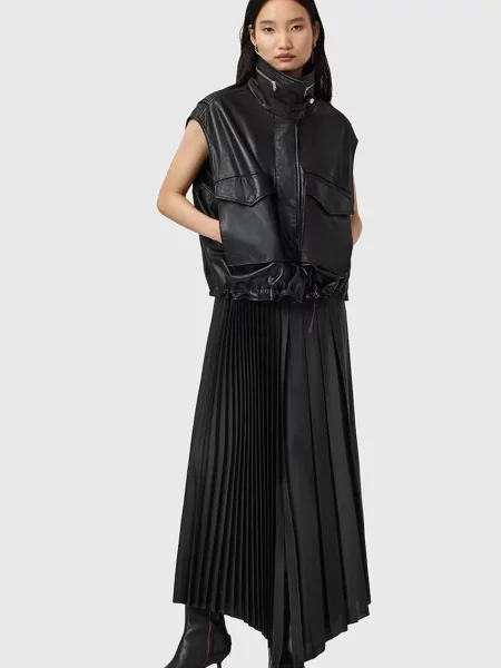 AllSaints fustă JAX midi evazați negru
