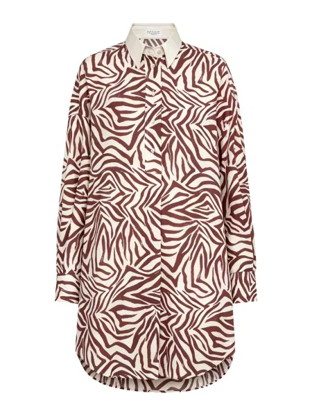 Rochie tip cămașă Brunello Cucinelli cu imagine cu model zebră alb