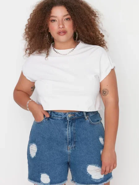 Bermude Trendyol cu talie înaltă albastru