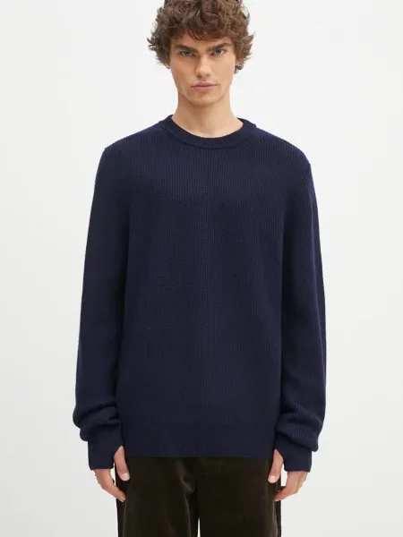 Norse Projects pulover de lână Henning Merino Crew bărbați bleumarin