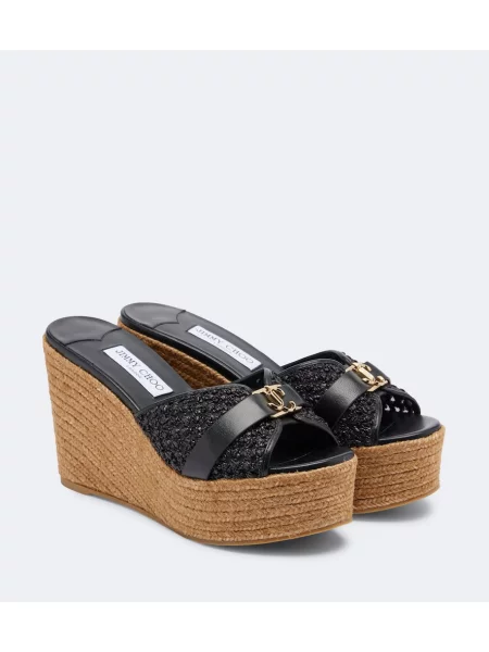 Papuci tip mules Jimmy Choo din piele cu pană negru