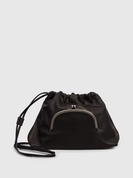 Шкіряна сумка-кісет з тисненням логотипа Y`s Yamamoto чорна