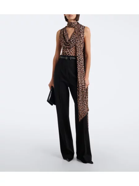 Top Blumarine cu imagine cu model leopard drapat negru