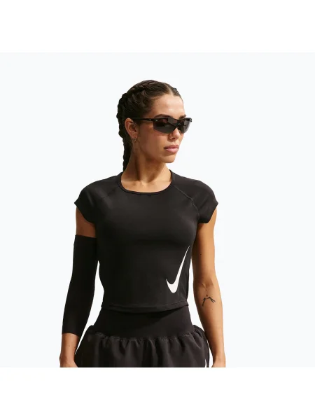 Tricou de alergare pentru femei Nike Swoosh Run Dri-Fit black/white/white alb