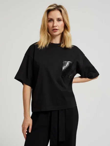 Tricou Moodo cu paiete negru