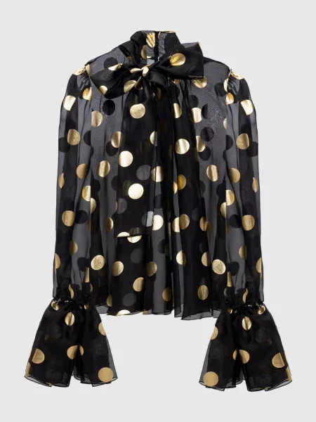 Шелковая блузка Dolce&gabbana в горошек черная